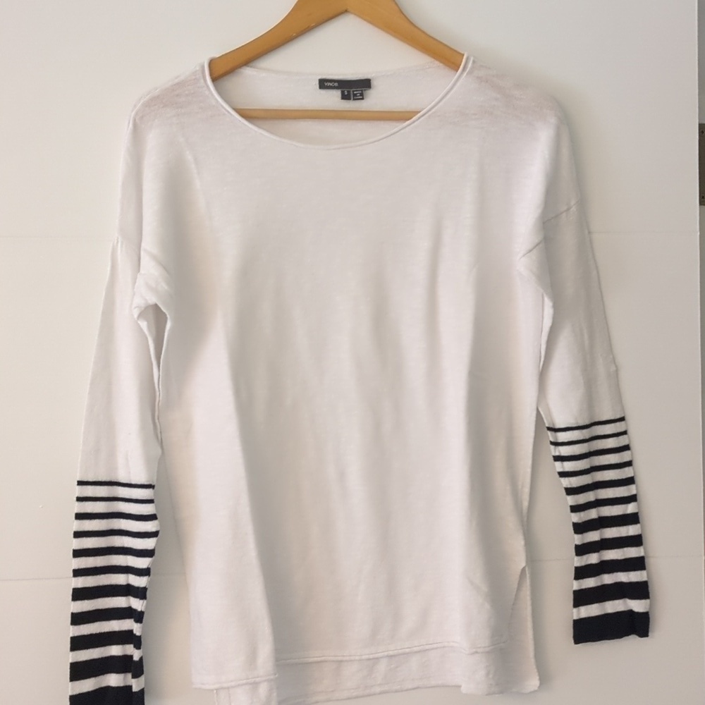 Vince Lightweight 100%cotton Preppy Minimalist Pullover Sweater Coastal Nautical